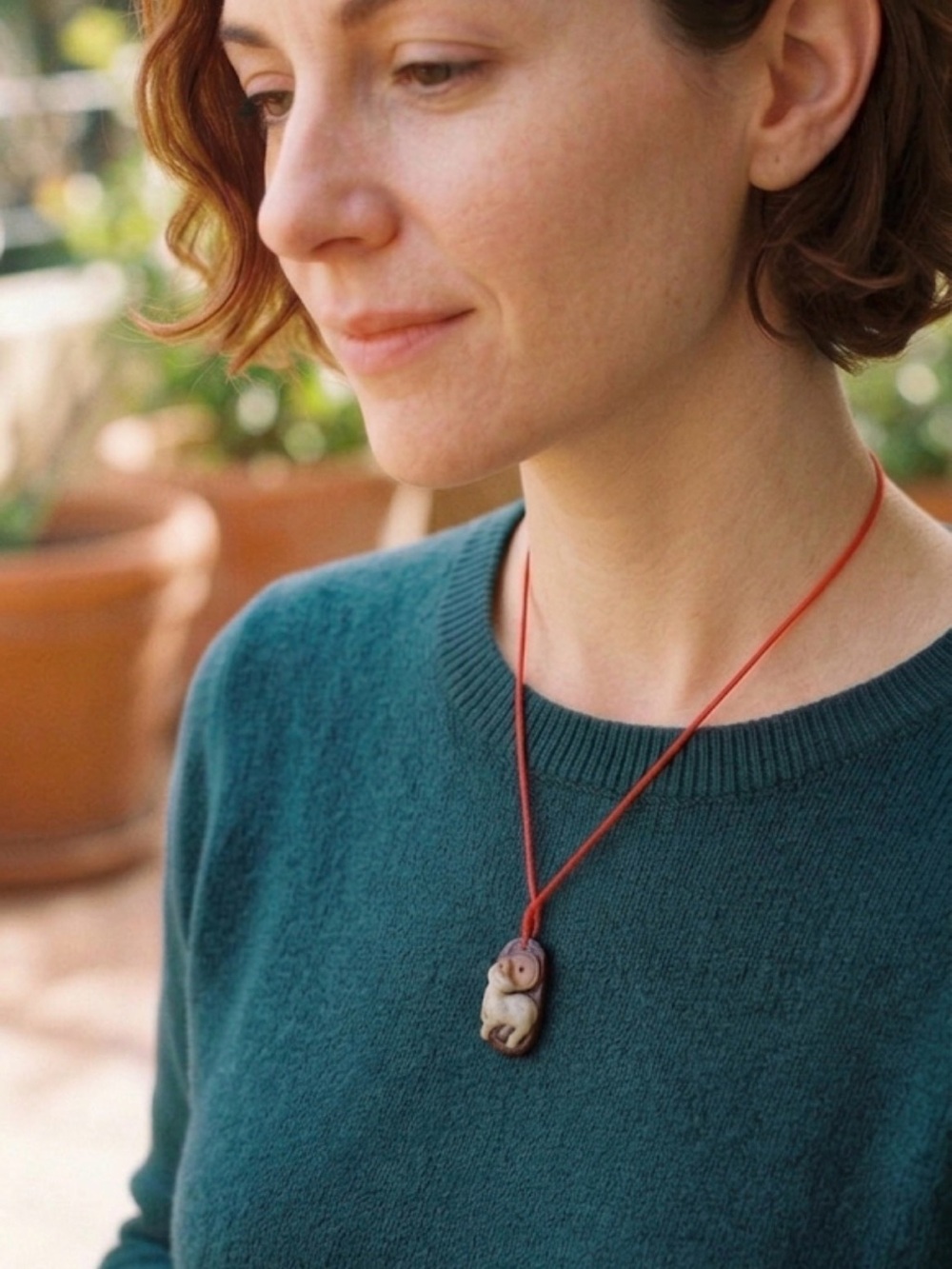Vintage Hand-Carved Two-Tone Jade Zodiac Ram Pendant